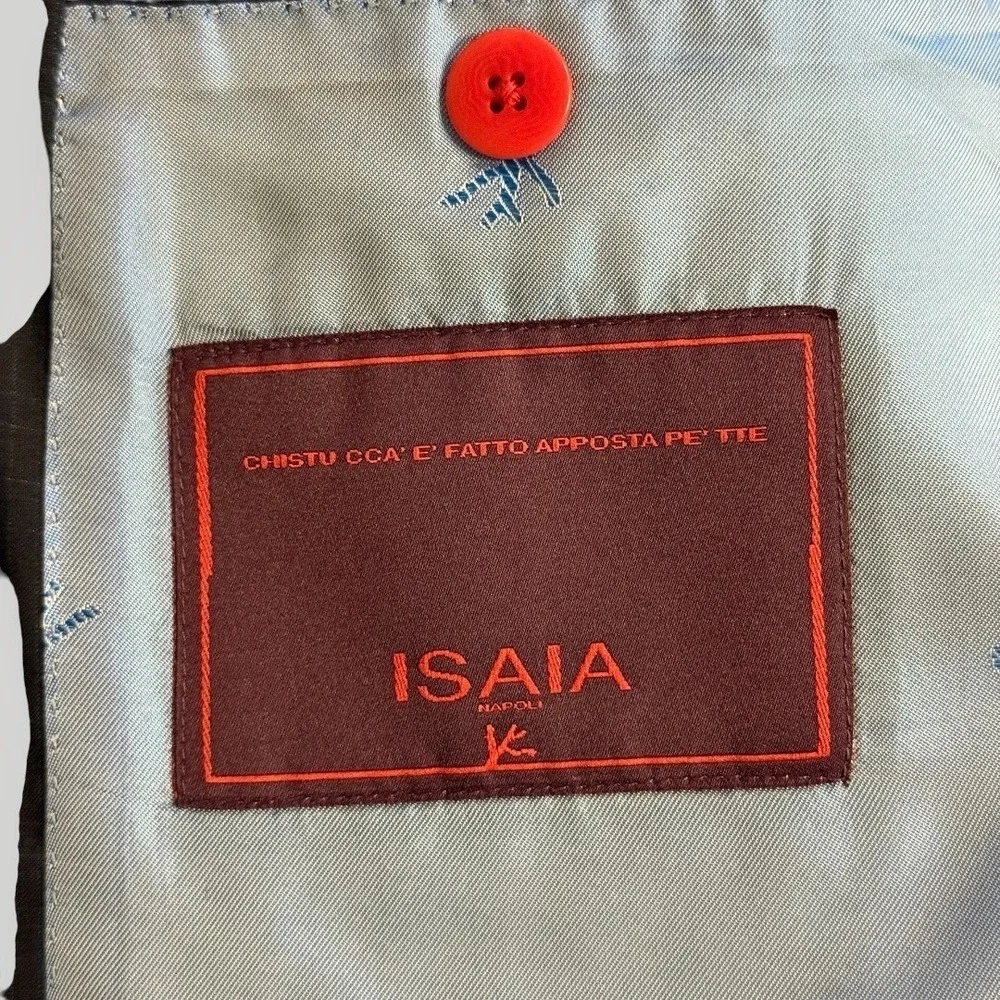 Isaia Napoli Men Navy Blue Windowpane Wool Silk Suit 150s Aqualight IT 52/ US 42